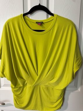 Vince Camuto Neon Lime Draped Front Tunic Top